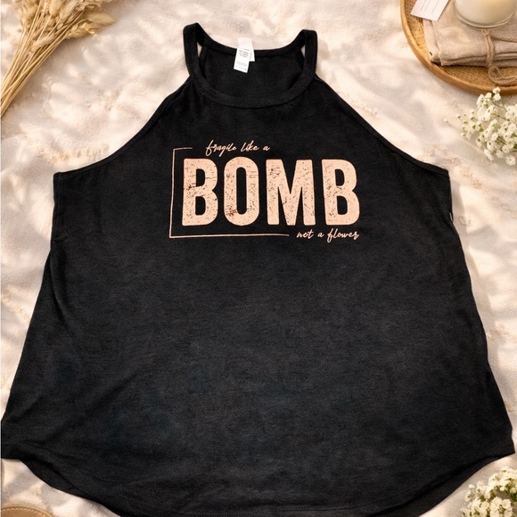 Nine Line Tops - Graphic Tank Top Black “Bomb Not a Flower” Sleeveless Halter Style Casual